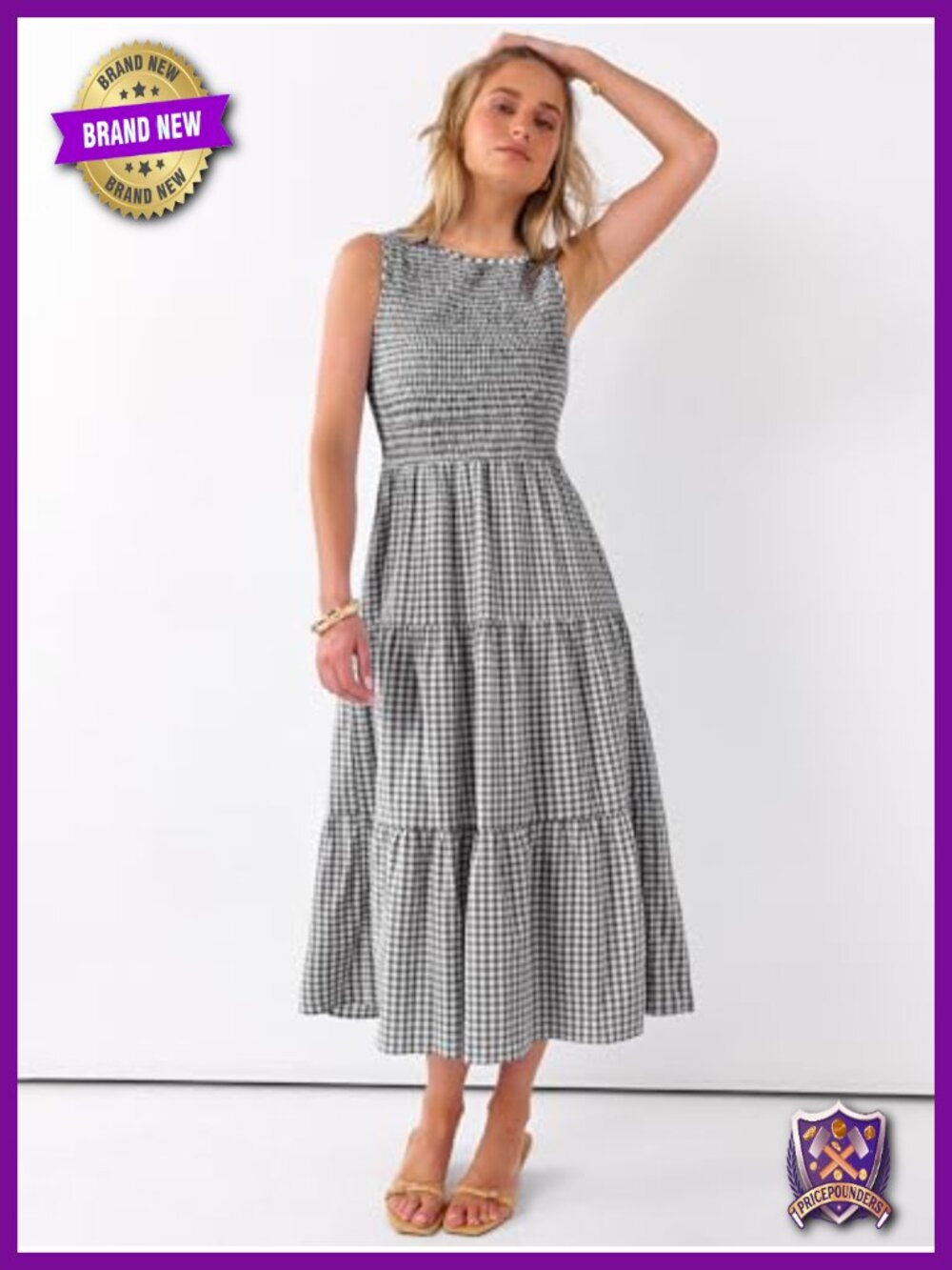 Sleeveless Crewneck Smocked Tiered Boho Maxi Dress with Pockets - Picture 2 of 6